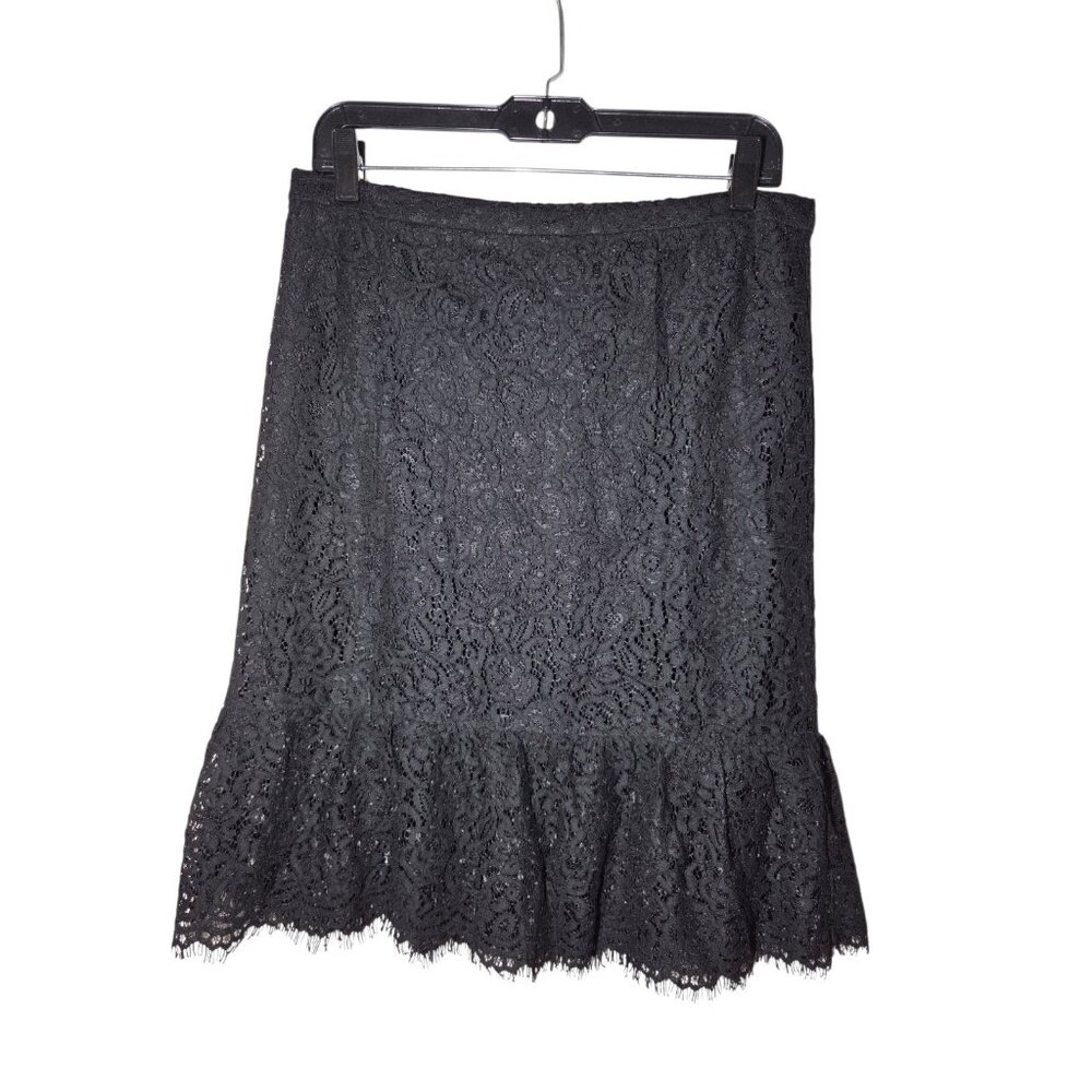 Banana Republic Black Lace Ruffle Eyelash Hem Knee Length Whimsigoth Skirt 8 W31